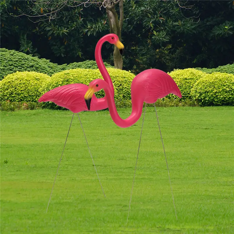 2PCS Pink Flamingo Plastic Yard Garden Lawn Art Ornaments Retro Toy ...