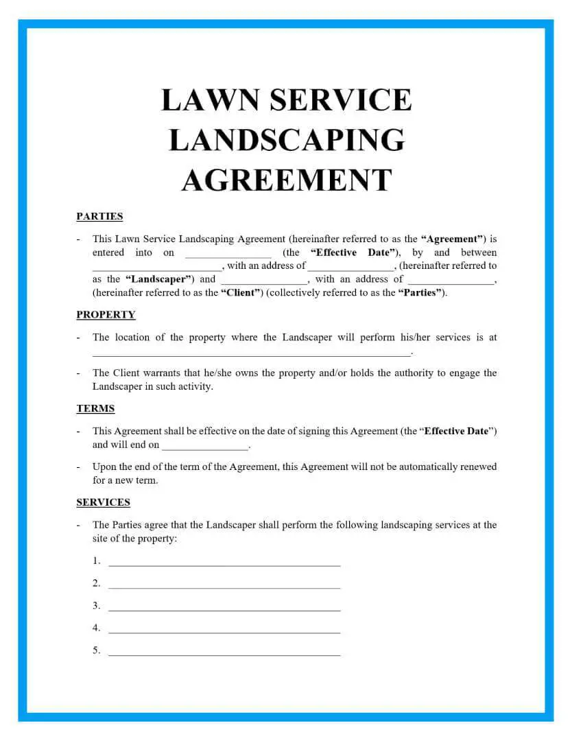 Free Lawn Service and Landscaping Contract