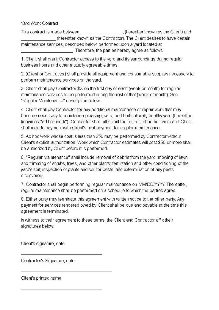 Lawn Service Contract Sample